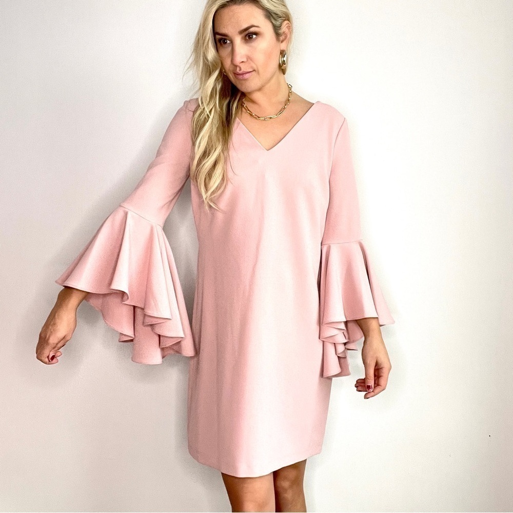 Eliza J Blush Pink Ruffle Flare Sleeve Shift Dress
